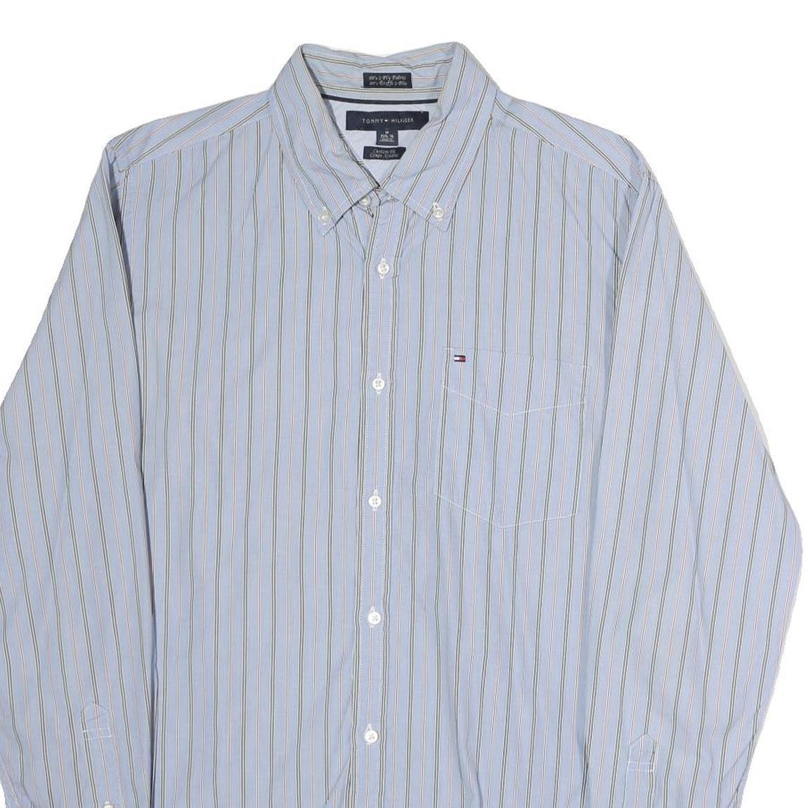 TOMMY HILFIGER Mens Blue & Yellow Stripe Shirt M Classic Button-Down Cotton