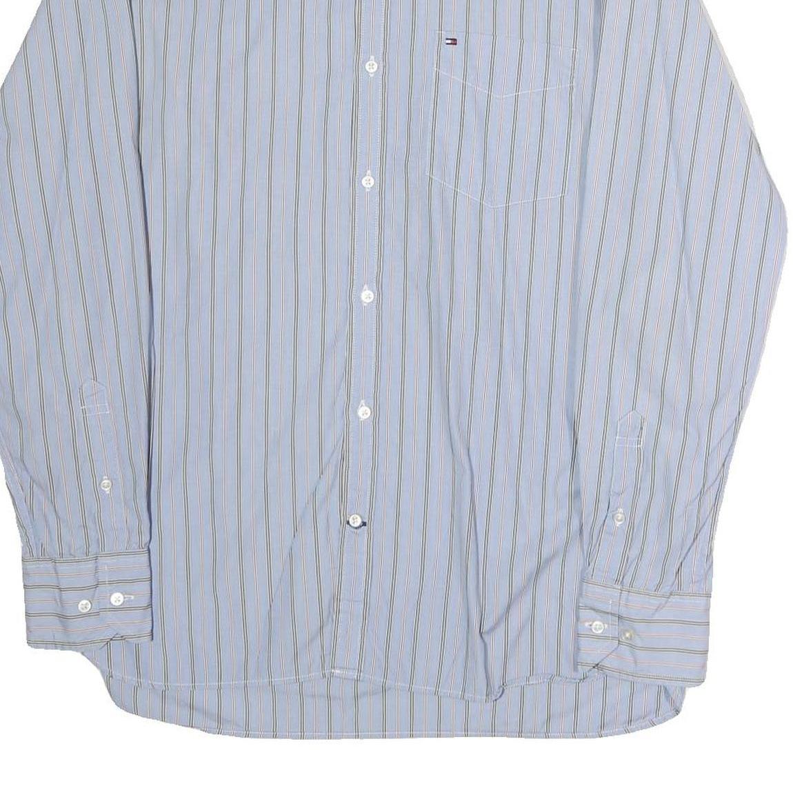 TOMMY HILFIGER Mens Blue & Yellow Stripe Shirt M Classic Button-Down Cotton