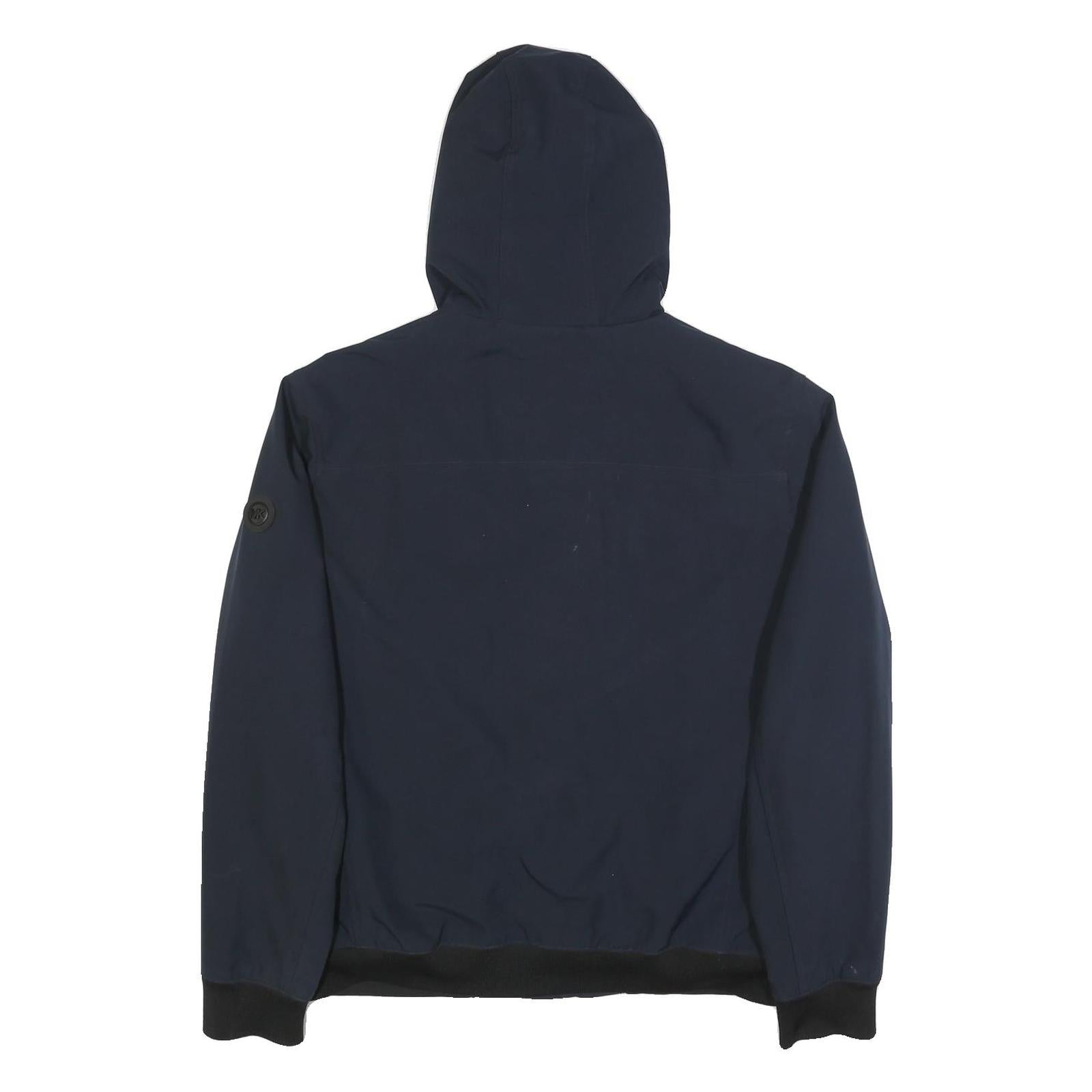 MICHAEL KORS Mens Navy Blue Zip Jacket L Polyester Casual Hooded Pocket