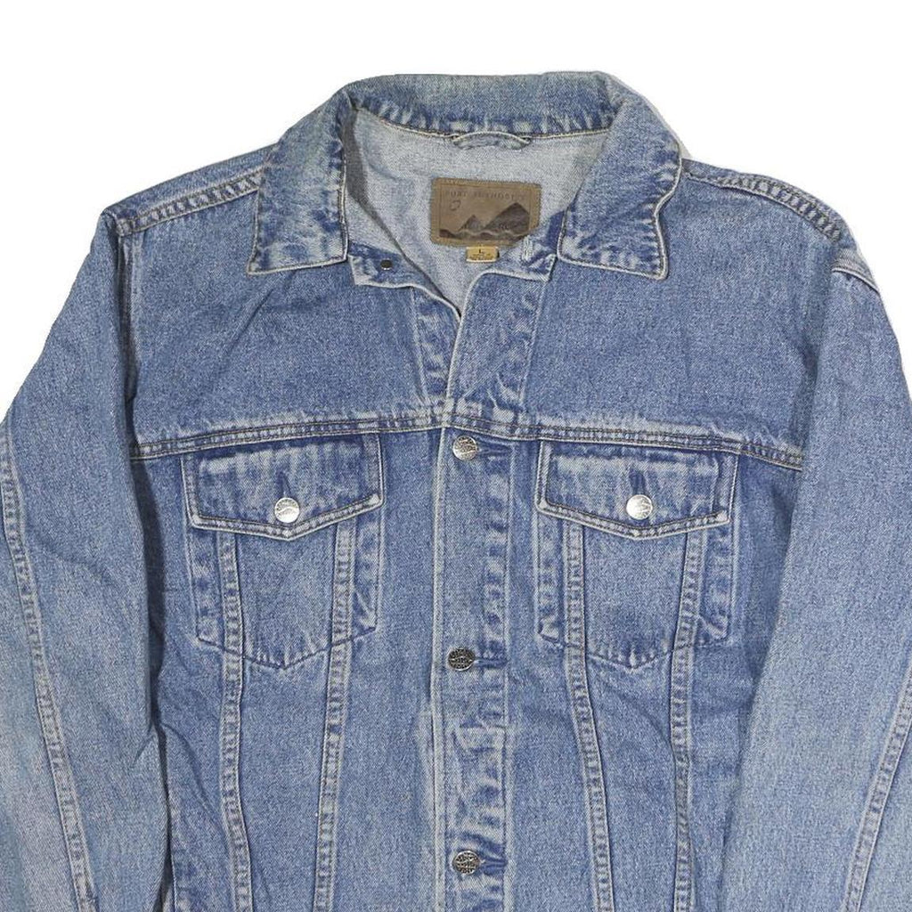 PORT & COMPANY Mens Blue Denim Jacket L Cotton Button Closure Relaxed Fit