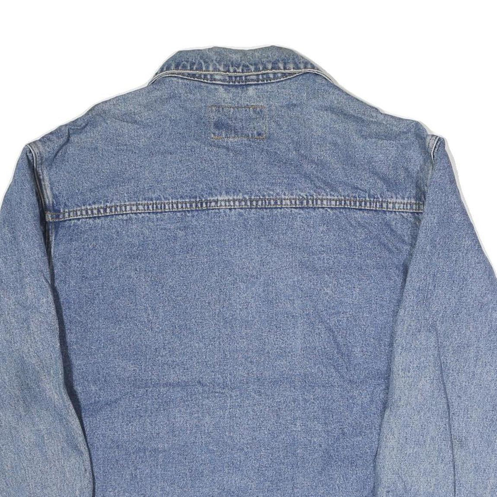 PORT & COMPANY Mens Blue Denim Jacket L Cotton Button Closure Relaxed Fit