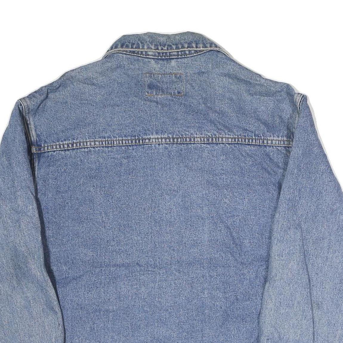 PORT & COMPANY Mens Blue Denim Jacket L Cotton Button Closure Relaxed Fit