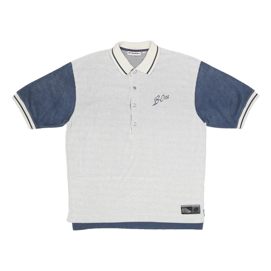 LOTTO Mens White & Blue Polo Shirt Short Sleeve L Cotton Blend Basic Casual