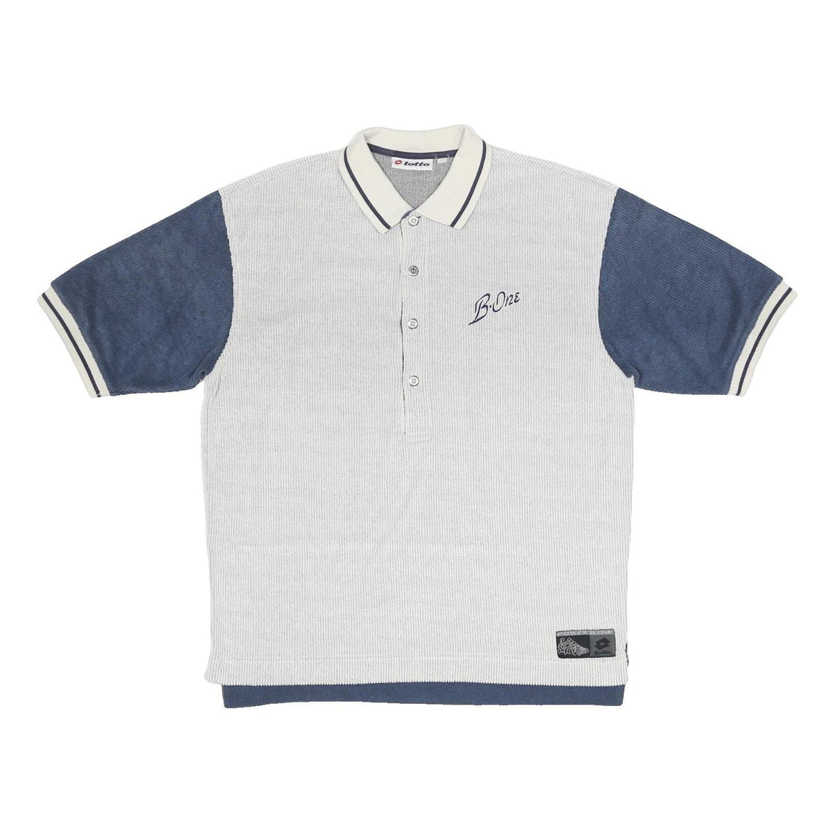 LOTTO Mens White & Blue Polo Shirt Short Sleeve L Cotton Blend Basic Casual