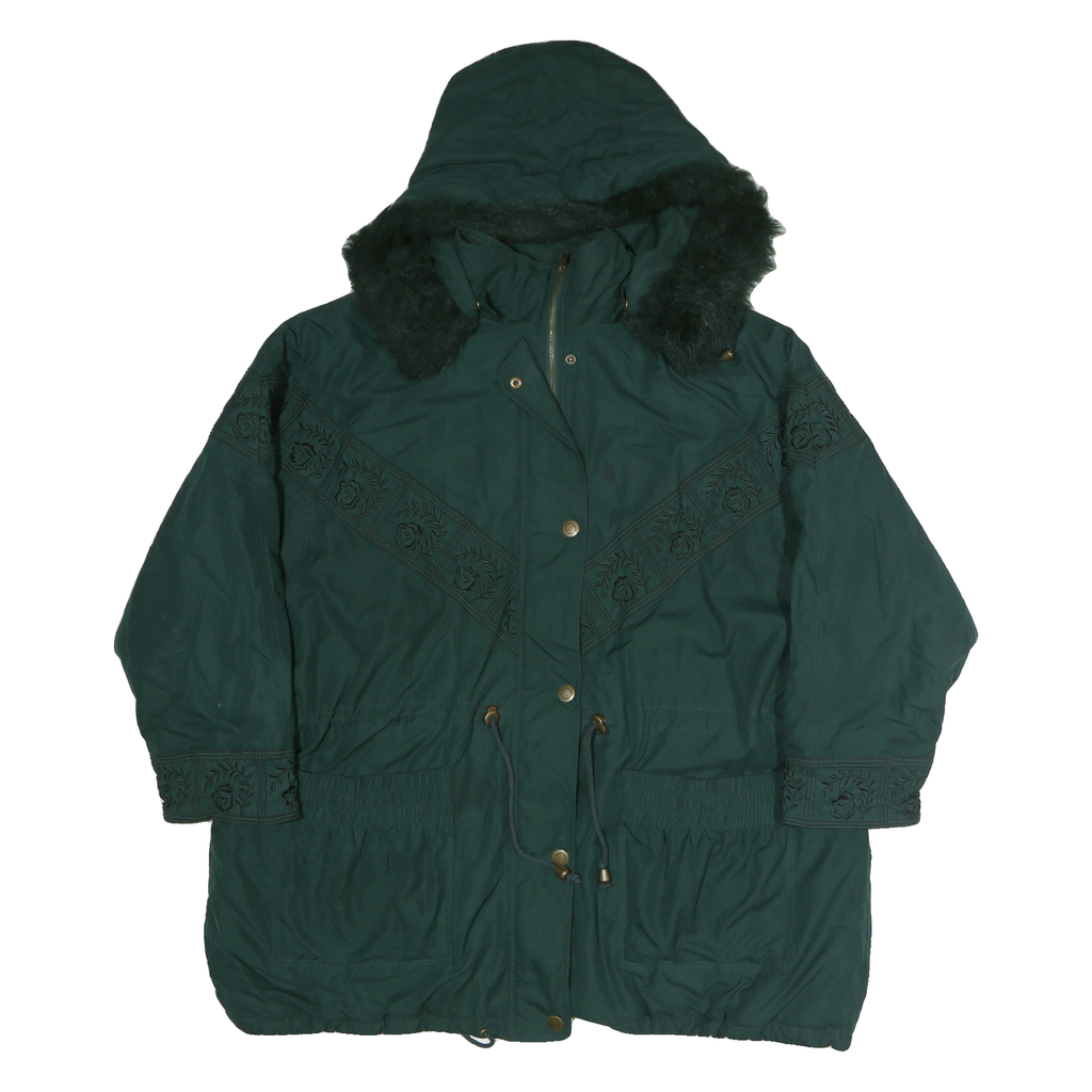 ESSENTIAL ELEMENTS Womens Green Zip Jacket XL Polyester Blend Embroidered