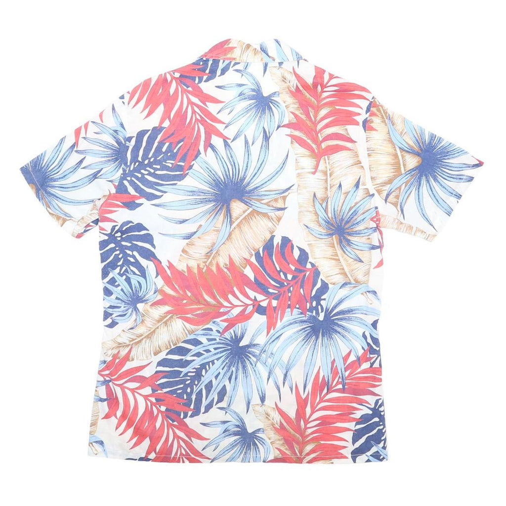 SEARS SPORTSWEAR Mens White Blue & Red Tropical Print Shirt M Polyester Blend