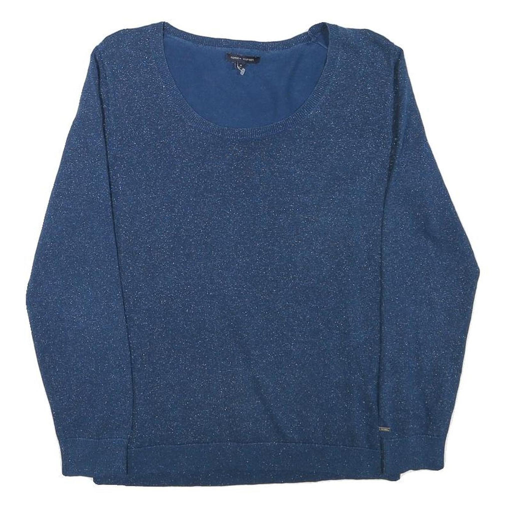 TOMMY HILFIGER Womens Blue Plain Crew Neck Basic Knit Jumper M Cotton Blend