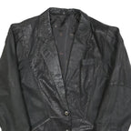 Womens Black Leather Button Jacket M Woven Casual Stylish Outerwear