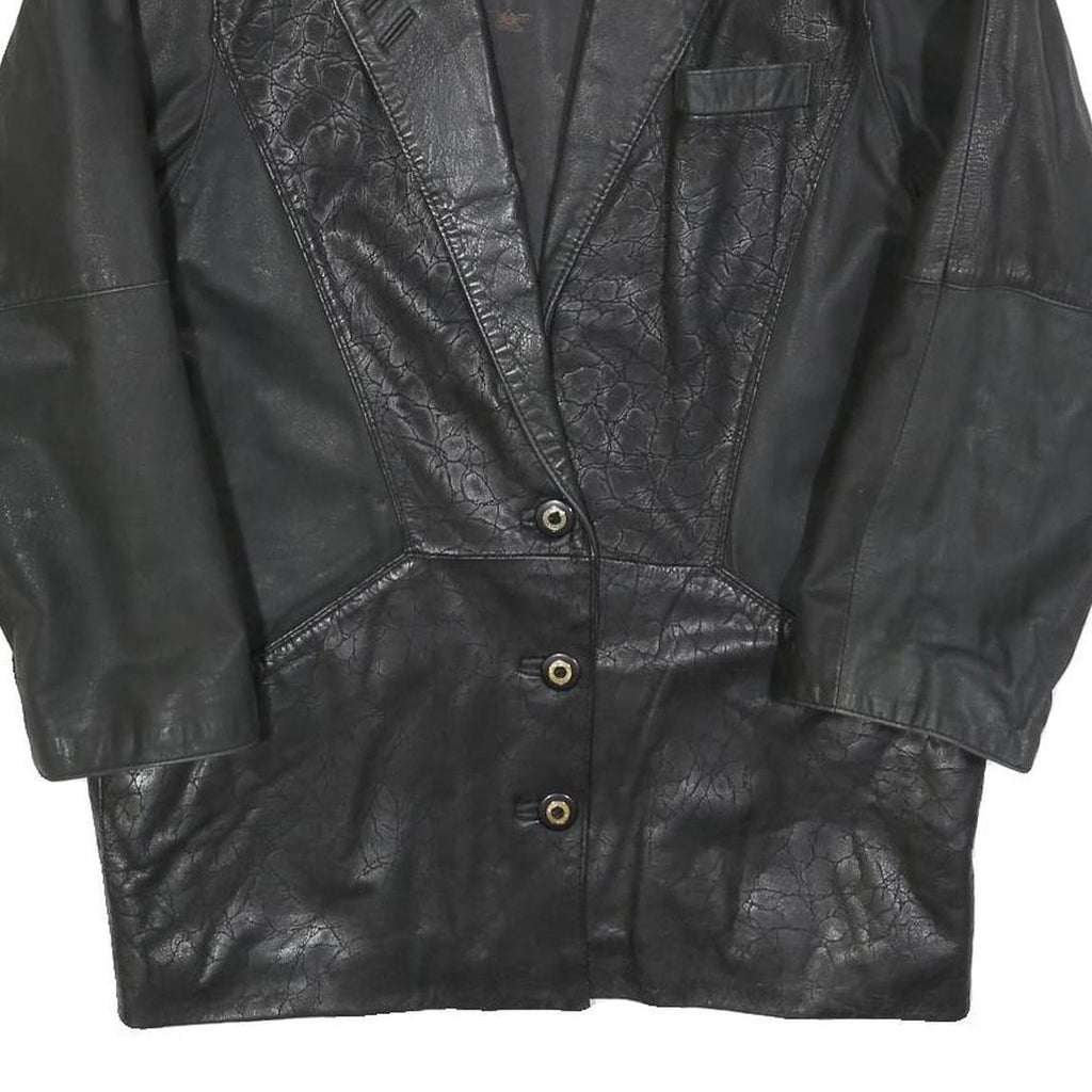 Womens Black Leather Button Jacket M Woven Casual Stylish Outerwear