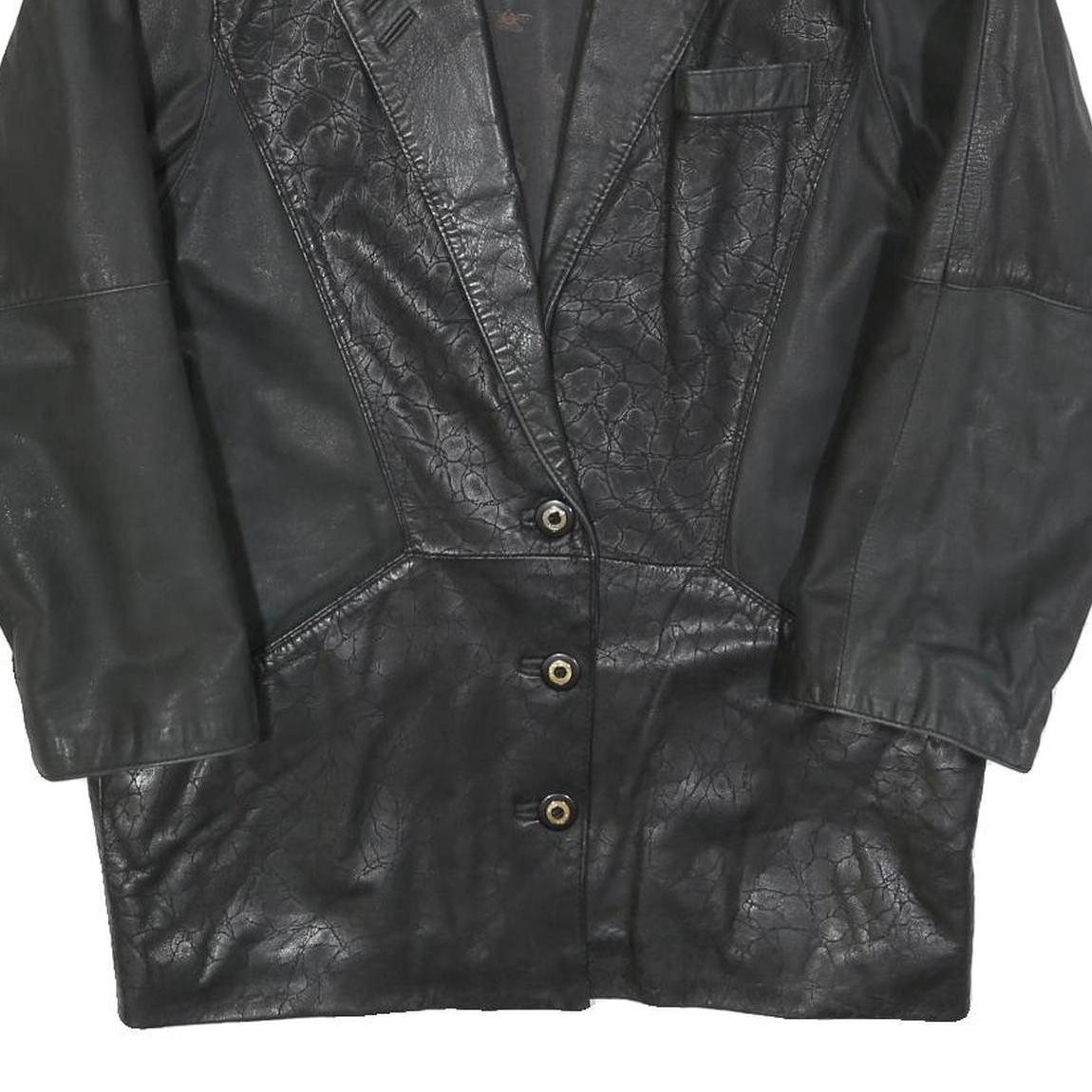 Womens Black Leather Button Jacket M Woven Casual Stylish Outerwear