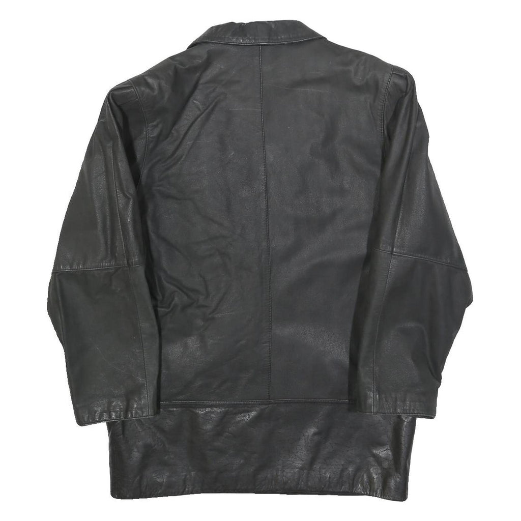 Womens Black Leather Button Jacket M Woven Casual Stylish Outerwear