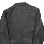 Womens Black Leather Button Jacket M Woven Casual Stylish Outerwear