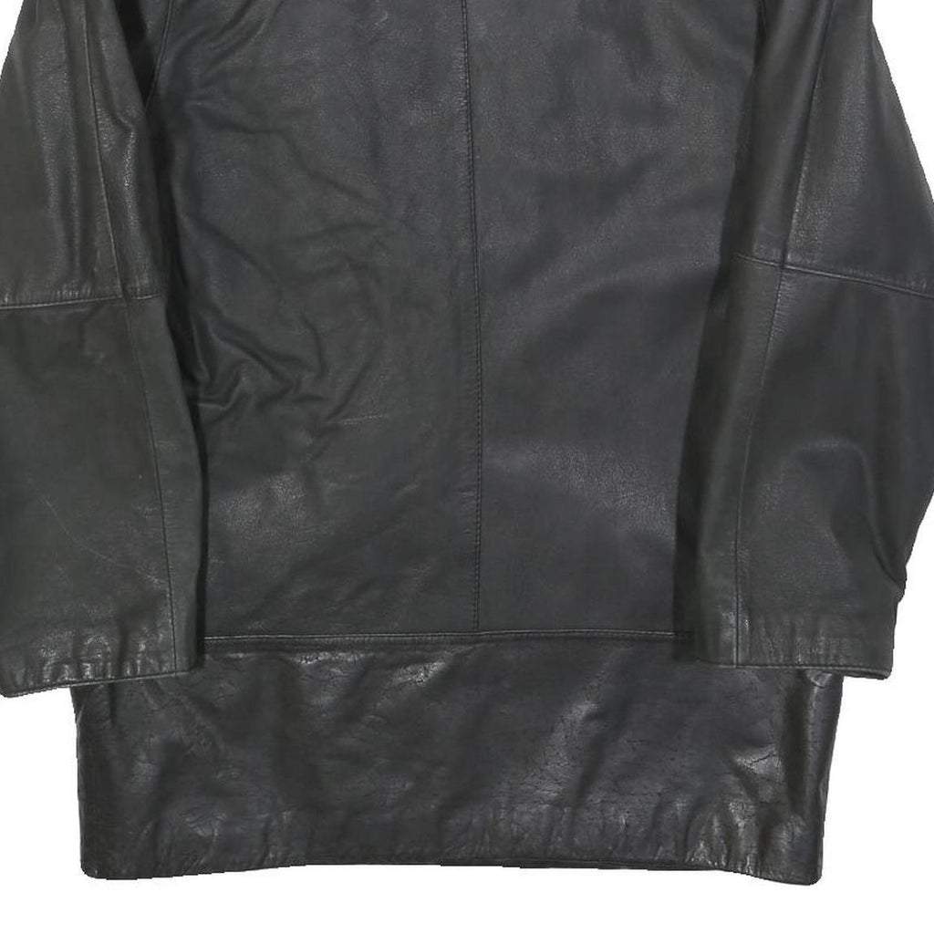 Womens Black Leather Button Jacket M Woven Casual Stylish Outerwear