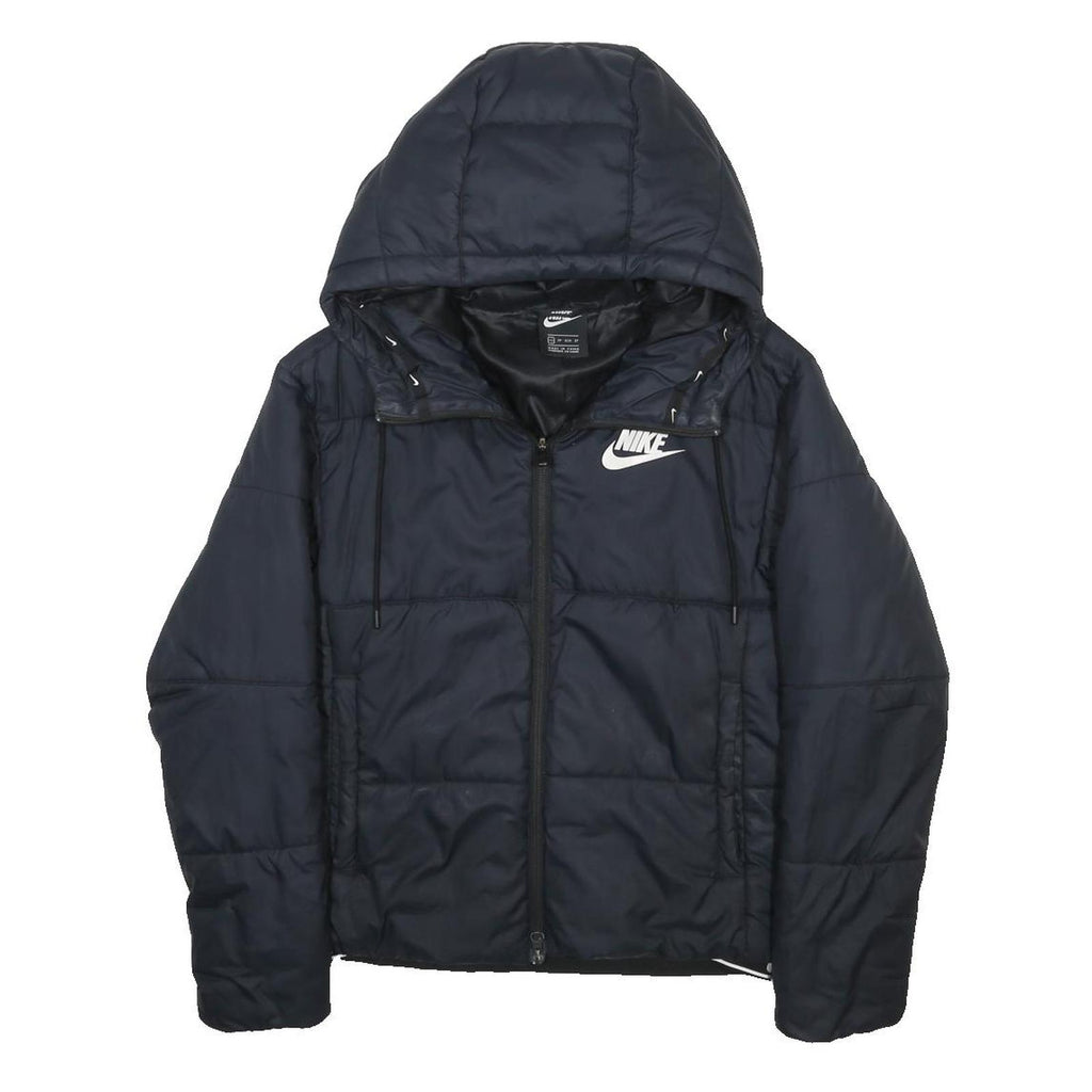 NIKE Womens Black Puffer Jacket XS Polyester Blend Zip Hooded Plain Casual Warm