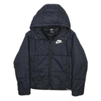 NIKE Womens Black Puffer Jacket XS Polyester Blend Zip Hooded Plain Casual Warm