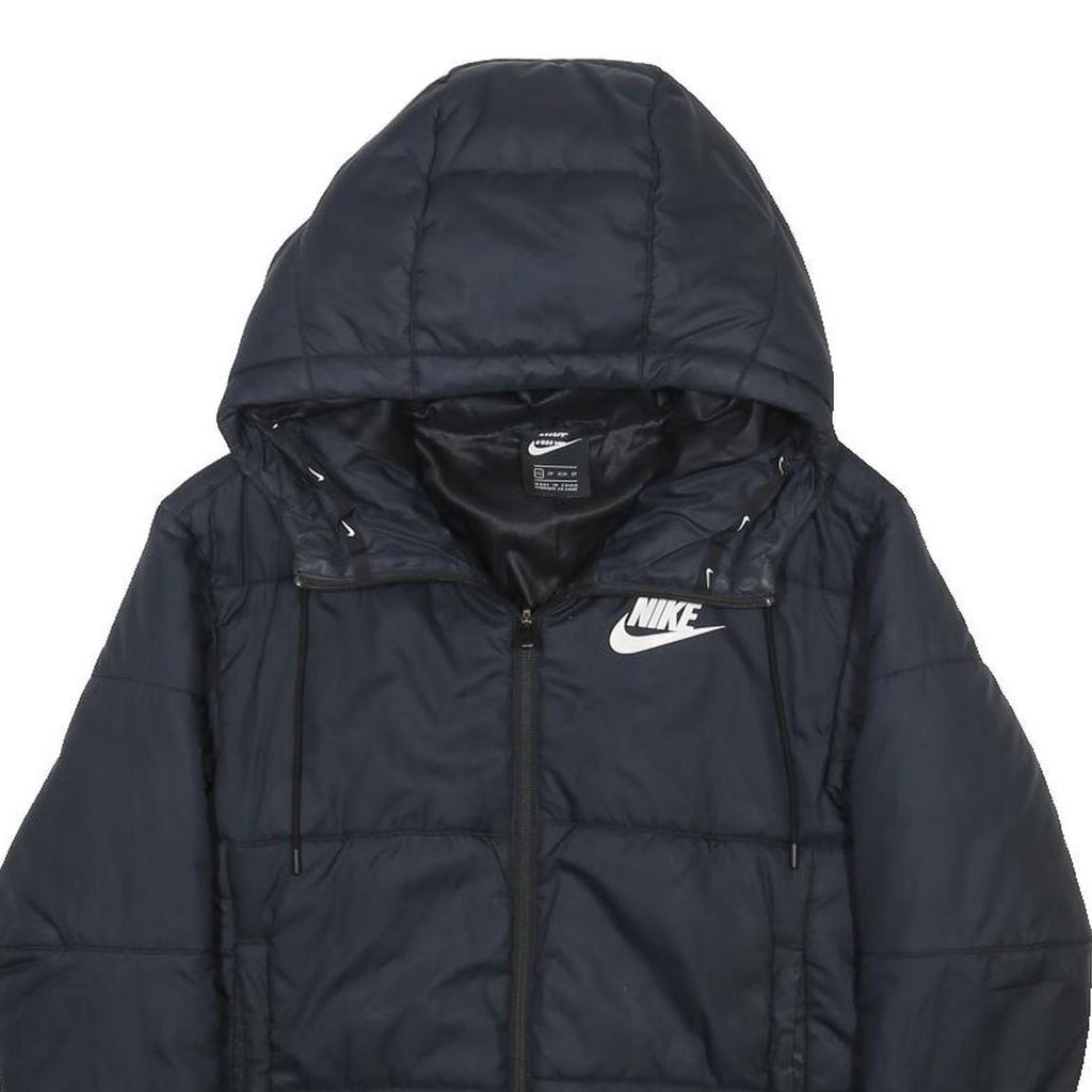 NIKE Womens Black Puffer Jacket XS Polyester Blend Zip Hooded Plain Casual Warm