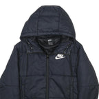 NIKE Womens Black Puffer Jacket XS Polyester Blend Zip Hooded Plain Casual Warm