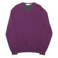CALVIN KLEIN Mens Purple V-Neck Plain Wool Jumper M CK Logo Casual Knitwear