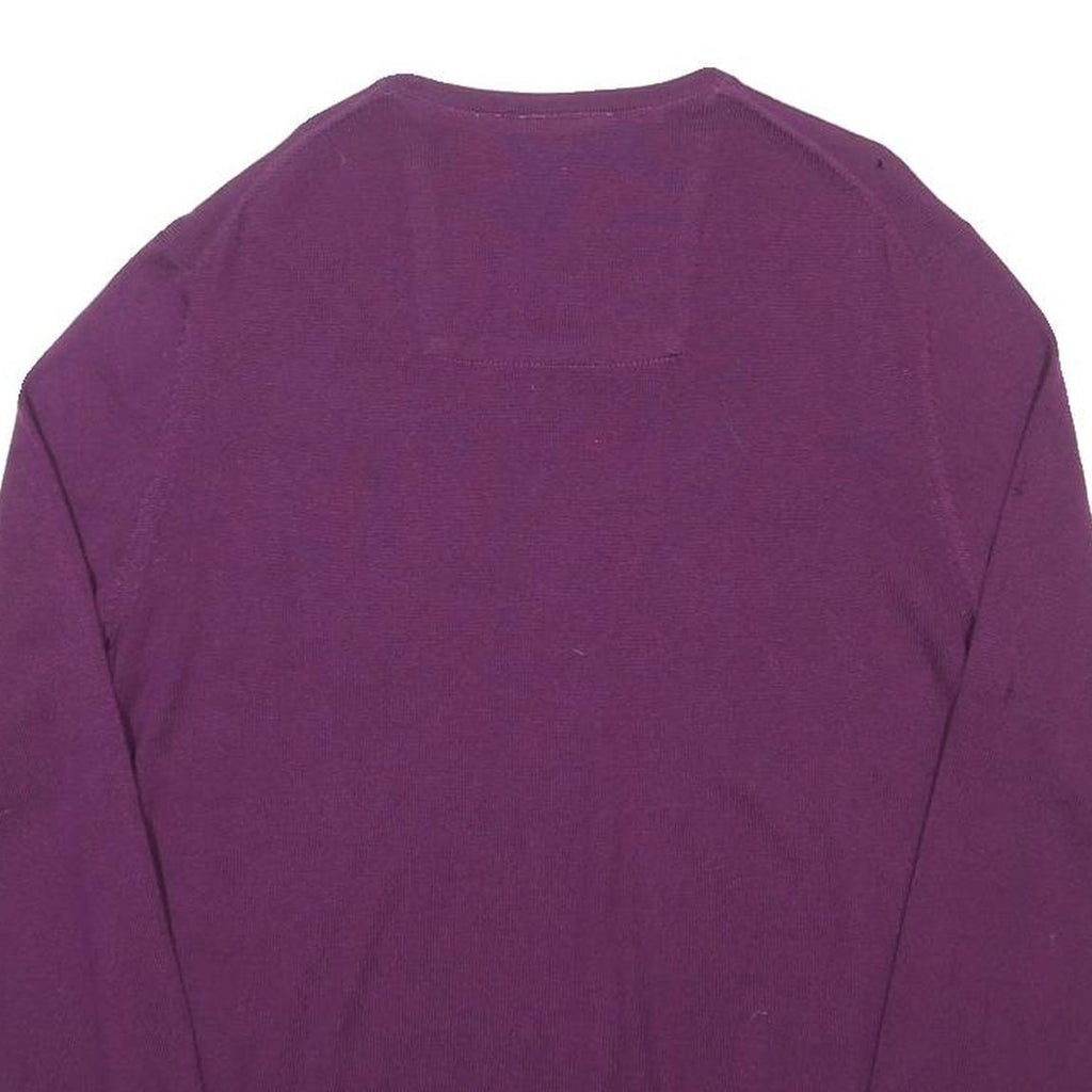 CALVIN KLEIN Mens Purple V-Neck Plain Wool Jumper M CK Logo Casual Knitwear