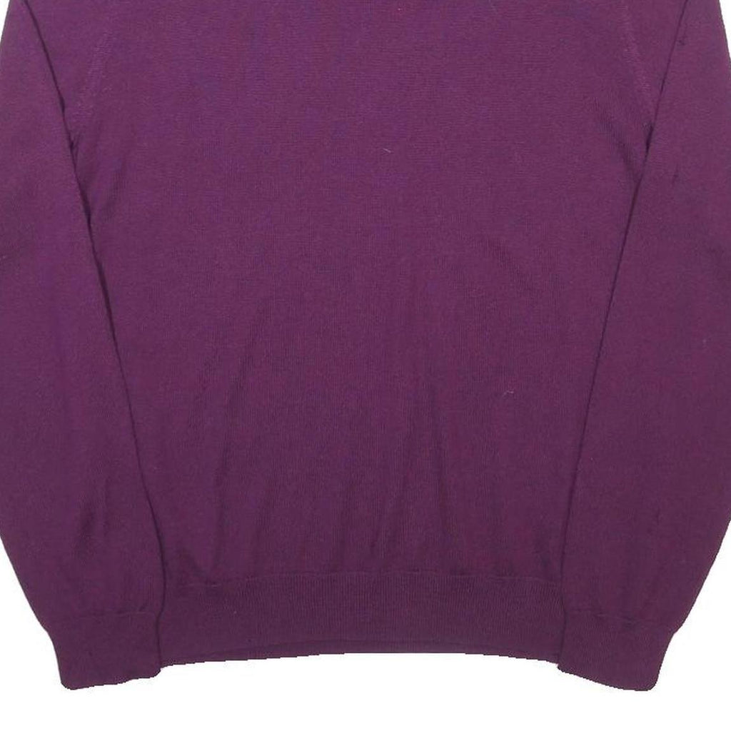 CALVIN KLEIN Mens Purple V-Neck Plain Wool Jumper M CK Logo Casual Knitwear