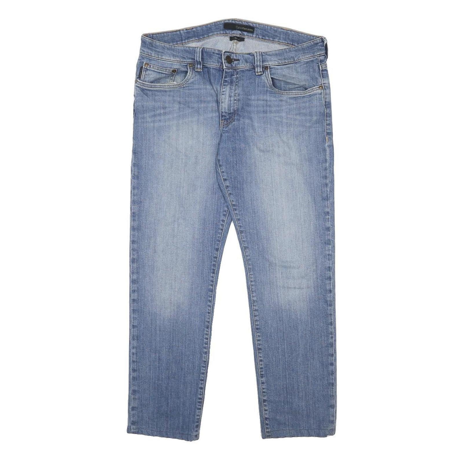 CALVIN KLEIN JEANS Mens Slim Blue Denim Medium W36 L28 Zip Closure Casual