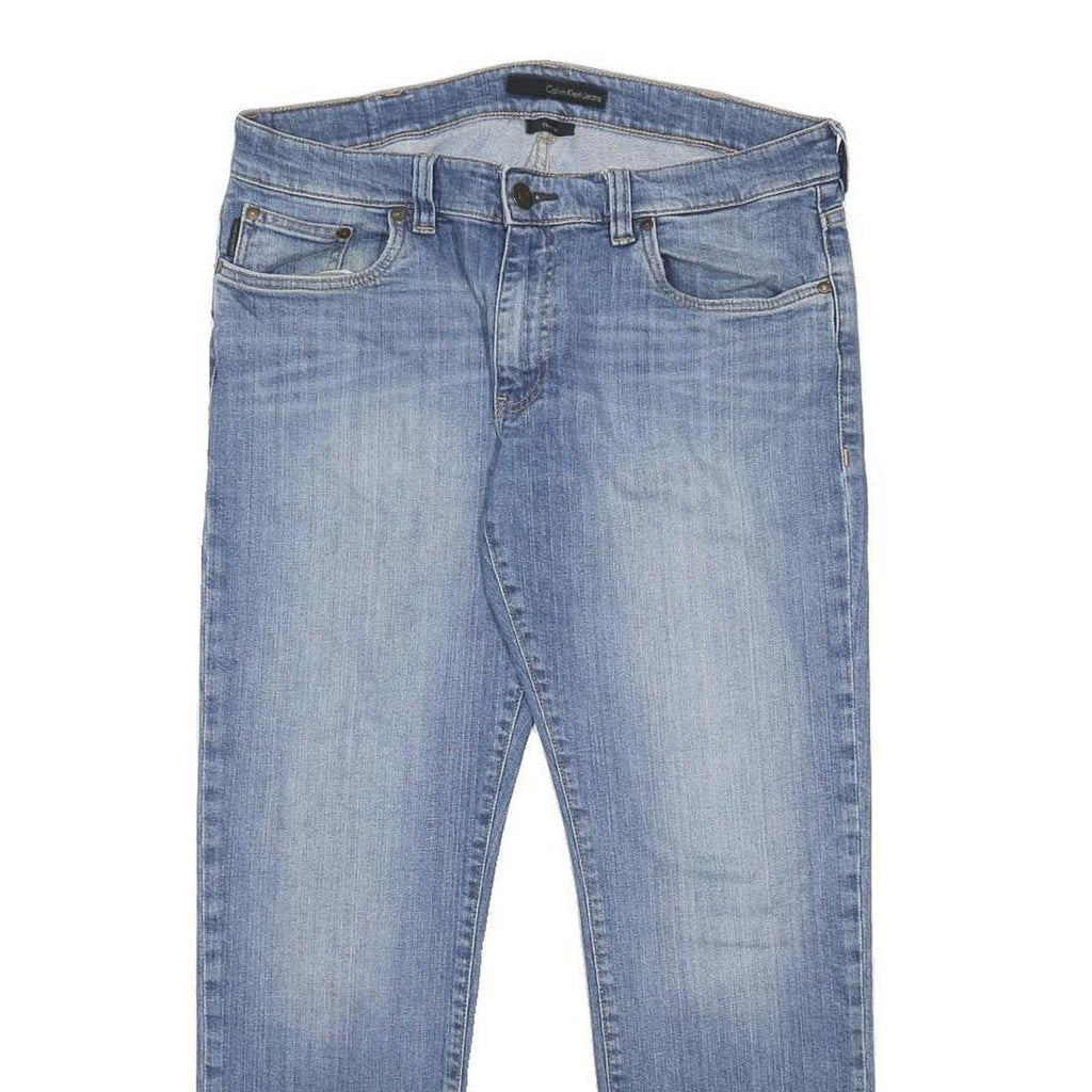 CALVIN KLEIN JEANS Mens Slim Blue Denim Medium W36 L28 Zip Closure Casual