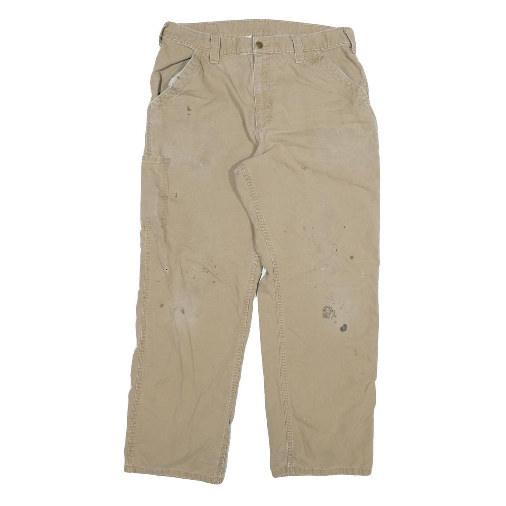 CARHARTT Mens Relaxed Beige Cotton Blend Zip Trousers W34 L30 Workwear