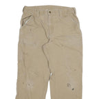 CARHARTT Mens Relaxed Beige Cotton Blend Zip Trousers W34 L30 Workwear