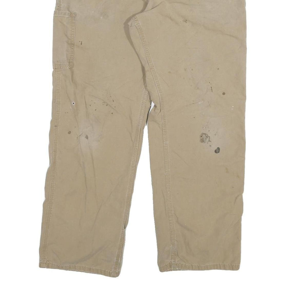CARHARTT Mens Relaxed Beige Cotton Blend Zip Trousers W34 L30 Workwear