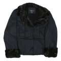 STYLE AND CO Womens Black Jacket L Polyester Faux Fur Button Closure