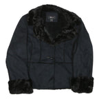 STYLE AND CO Womens Black Jacket L Polyester Faux Fur Button Closure