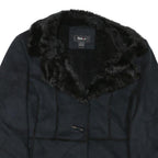 STYLE AND CO Womens Black Jacket L Polyester Faux Fur Button Closure
