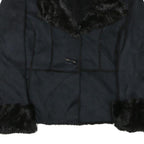 STYLE AND CO Womens Black Jacket L Polyester Faux Fur Button Closure