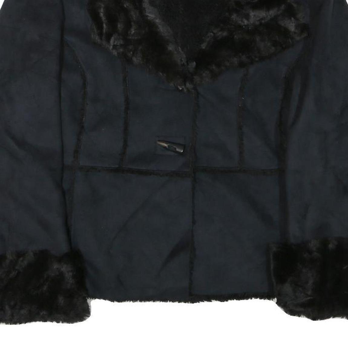STYLE AND CO Womens Black Jacket L Polyester Faux Fur Button Closure