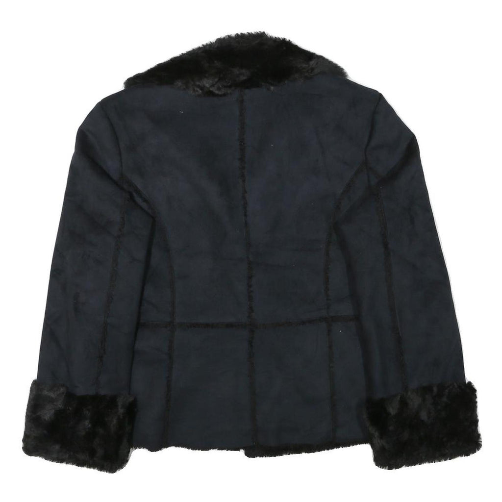 STYLE AND CO Womens Black Jacket L Polyester Faux Fur Button Closure