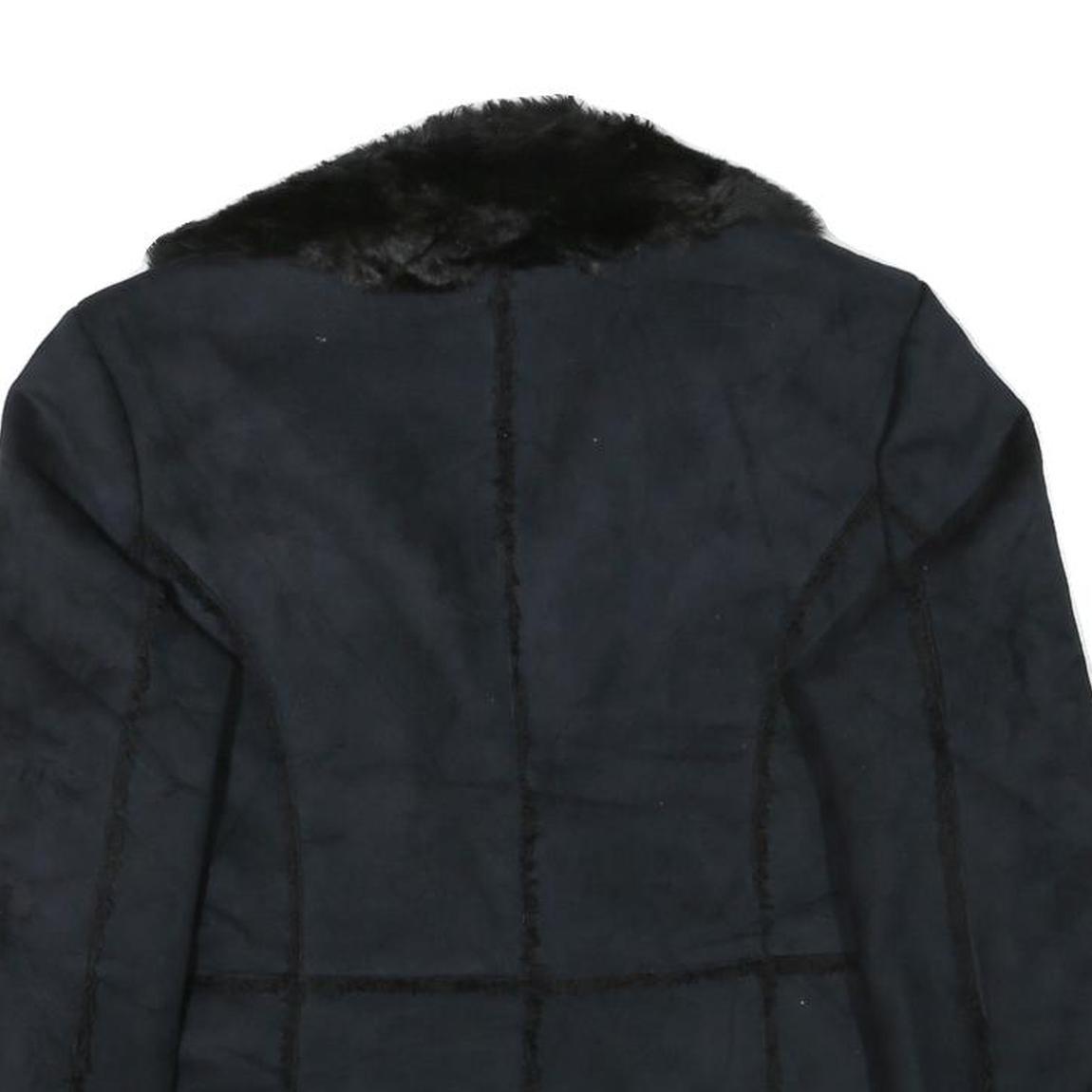 STYLE AND CO Womens Black Jacket L Polyester Faux Fur Button Closure