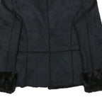 STYLE AND CO Womens Black Jacket L Polyester Faux Fur Button Closure