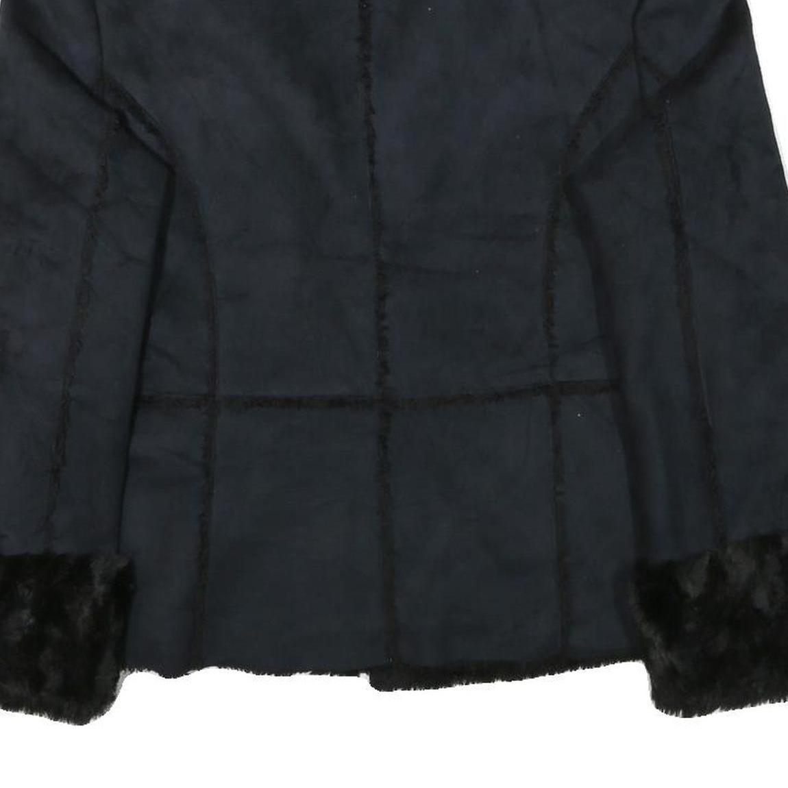 STYLE AND CO Womens Black Jacket L Polyester Faux Fur Button Closure