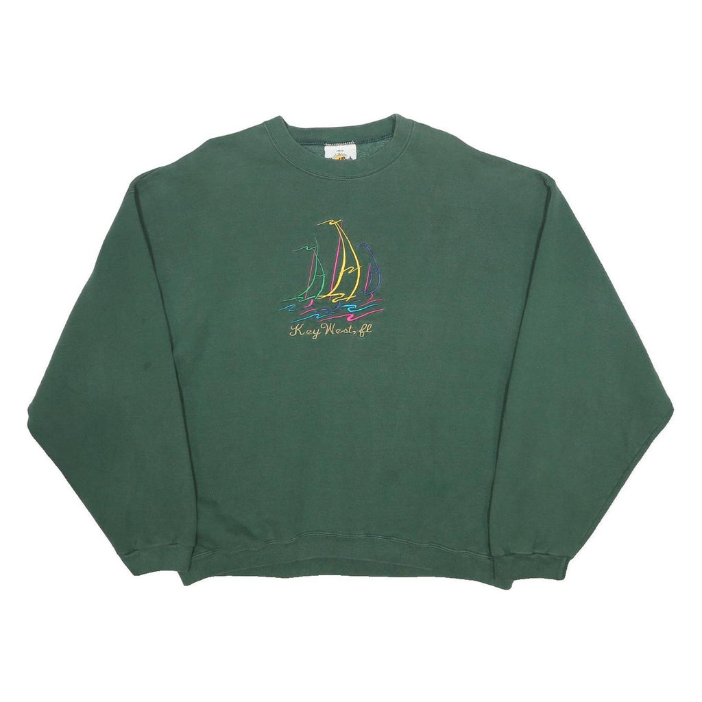 HARD ROCK CAFE Womens Green Key West Embroidered Crew Neck L Pullover Sweatshirt