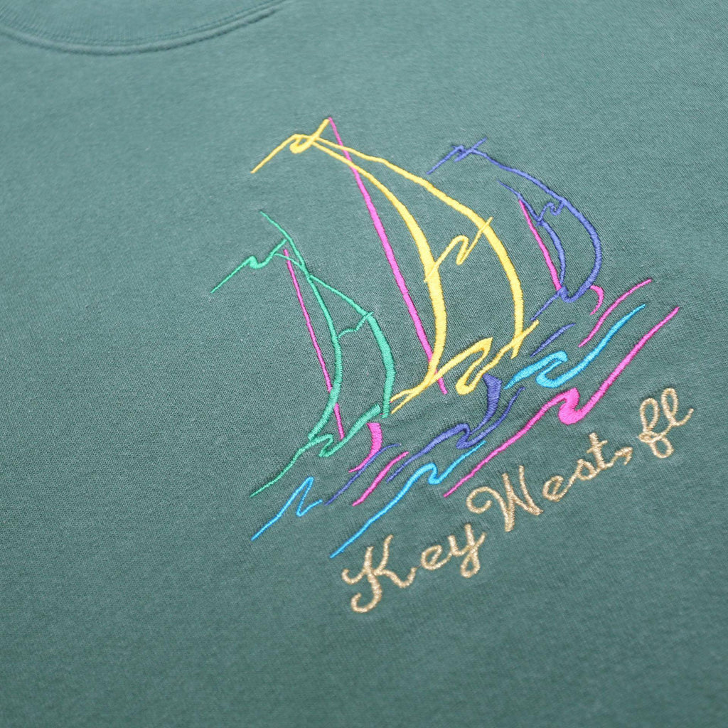 HARD ROCK CAFE Womens Green Key West Embroidered Crew Neck L Pullover Sweatshirt