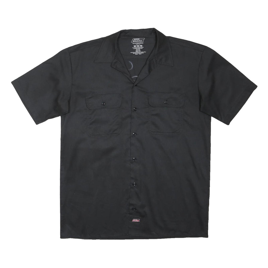 DICKIES Mens Black Graphic Print Work Shirt M Button Up Polyester Blend