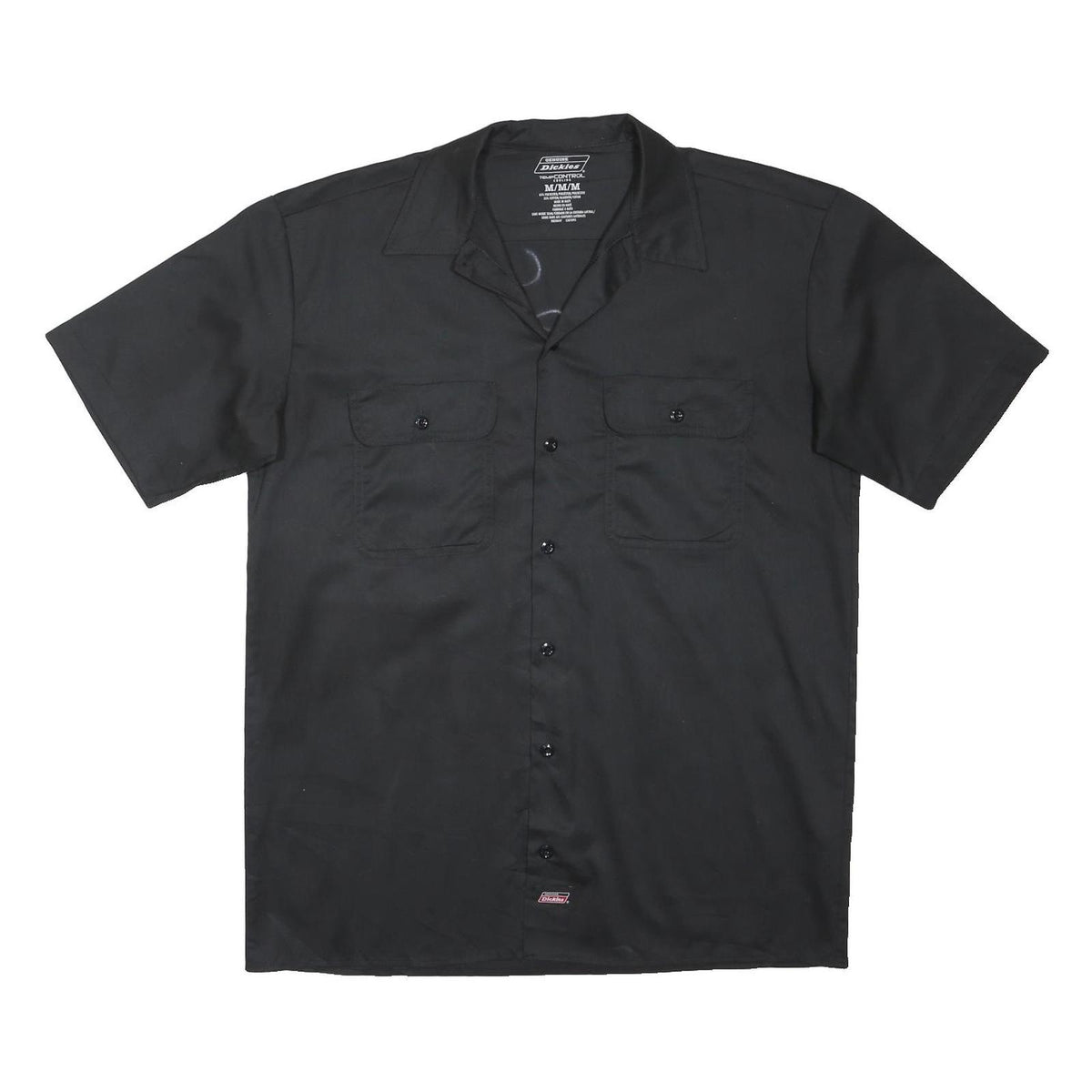 DICKIES Mens Black Graphic Print Work Shirt M Button Up Polyester Blend