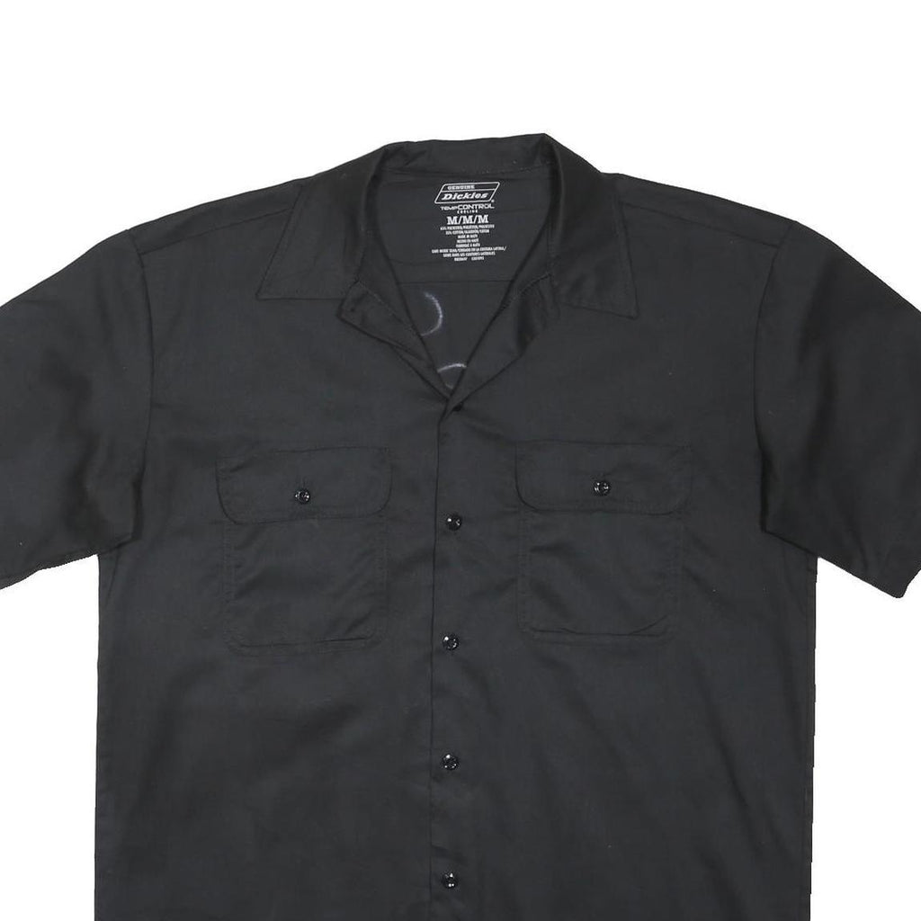 DICKIES Mens Black Graphic Print Work Shirt M Button Up Polyester Blend