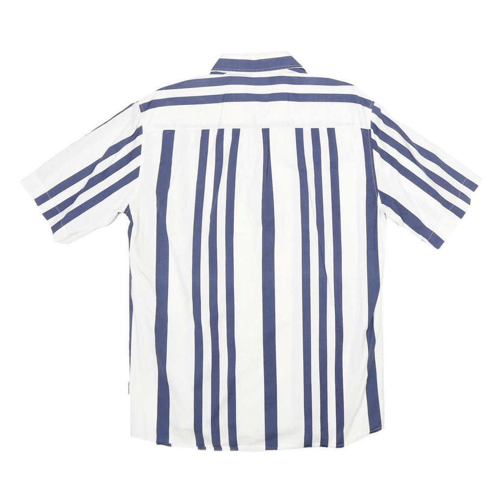 ALBA MODA Mens Blue & White Stripe Shirt M Cotton Button Short Sleeve Casual