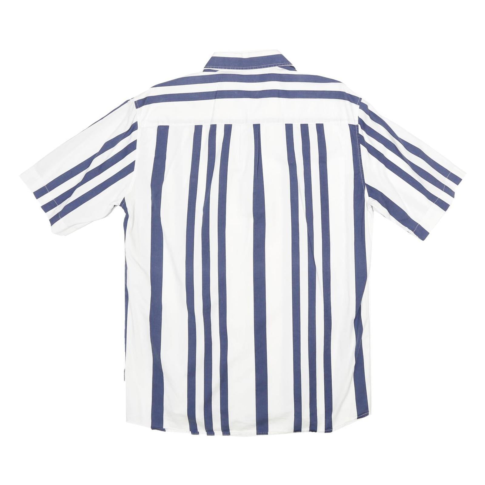 ALBA MODA Mens Blue & White Stripe Shirt M Cotton Button Short Sleeve Casual