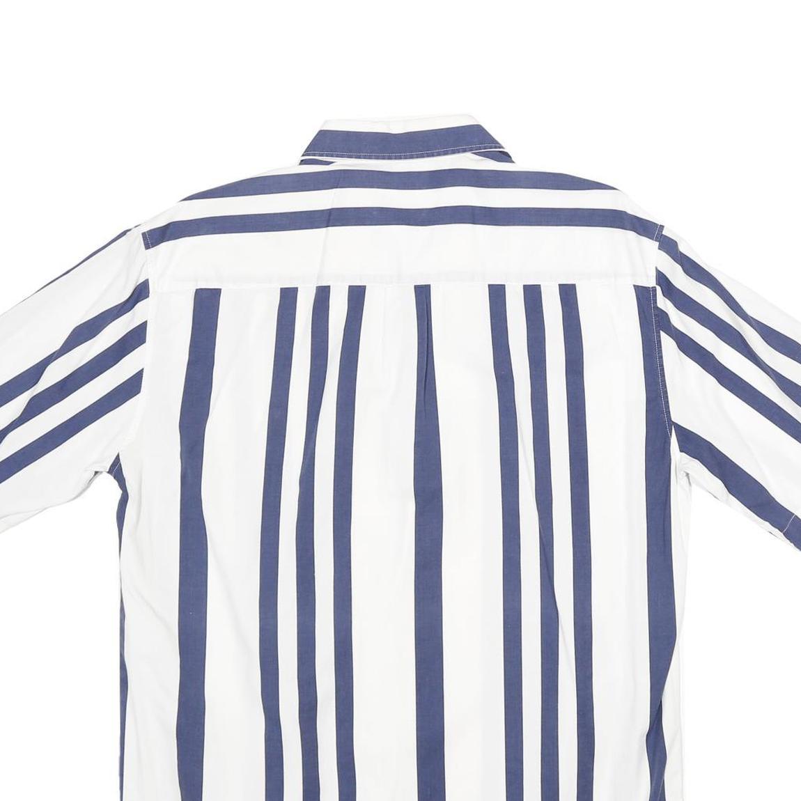 ALBA MODA Mens Blue & White Stripe Shirt M Cotton Button Short Sleeve Casual