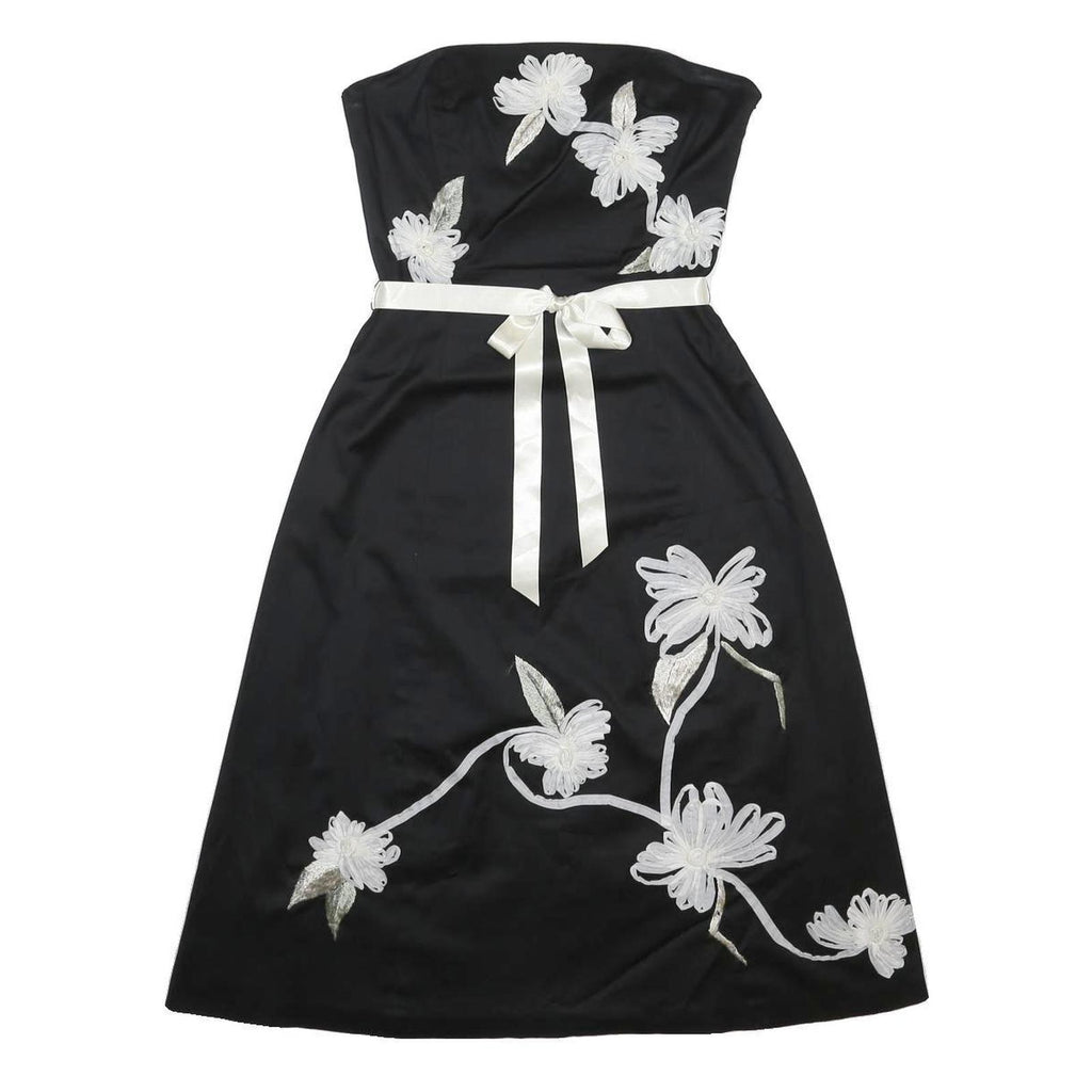COAST Womens Black & White Strapless A-Line Cotton Blend Floral Midi Dress S