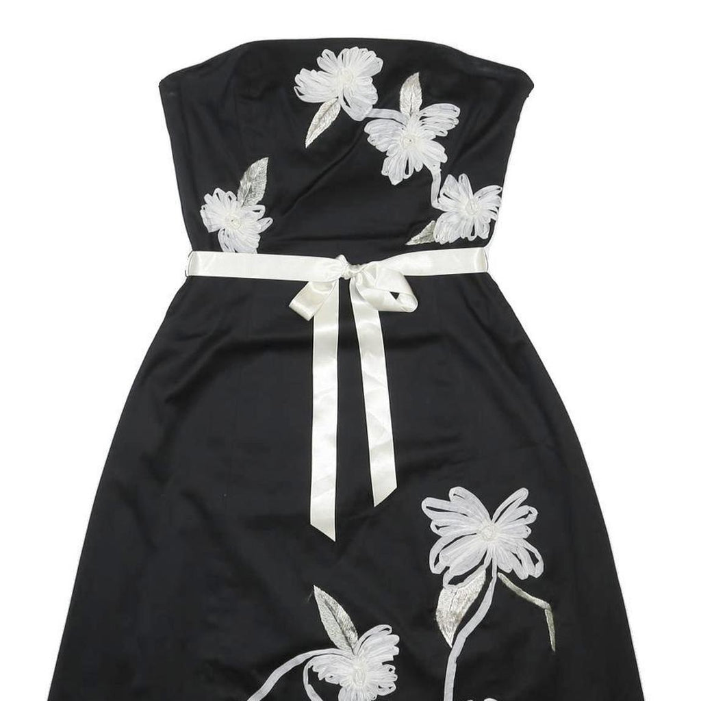 COAST Womens Black & White Strapless A-Line Cotton Blend Floral Midi Dress S