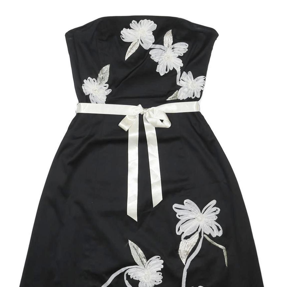 COAST Womens Black & White Strapless A-Line Cotton Blend Floral Midi Dress S