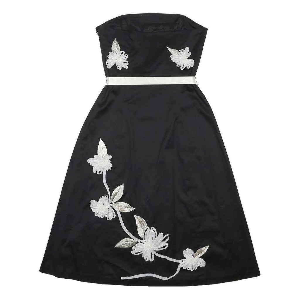 COAST Womens Black & White Strapless A-Line Cotton Blend Floral Midi Dress S